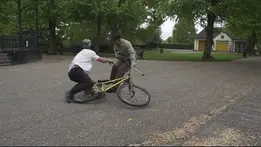 Old man knocked over by biker