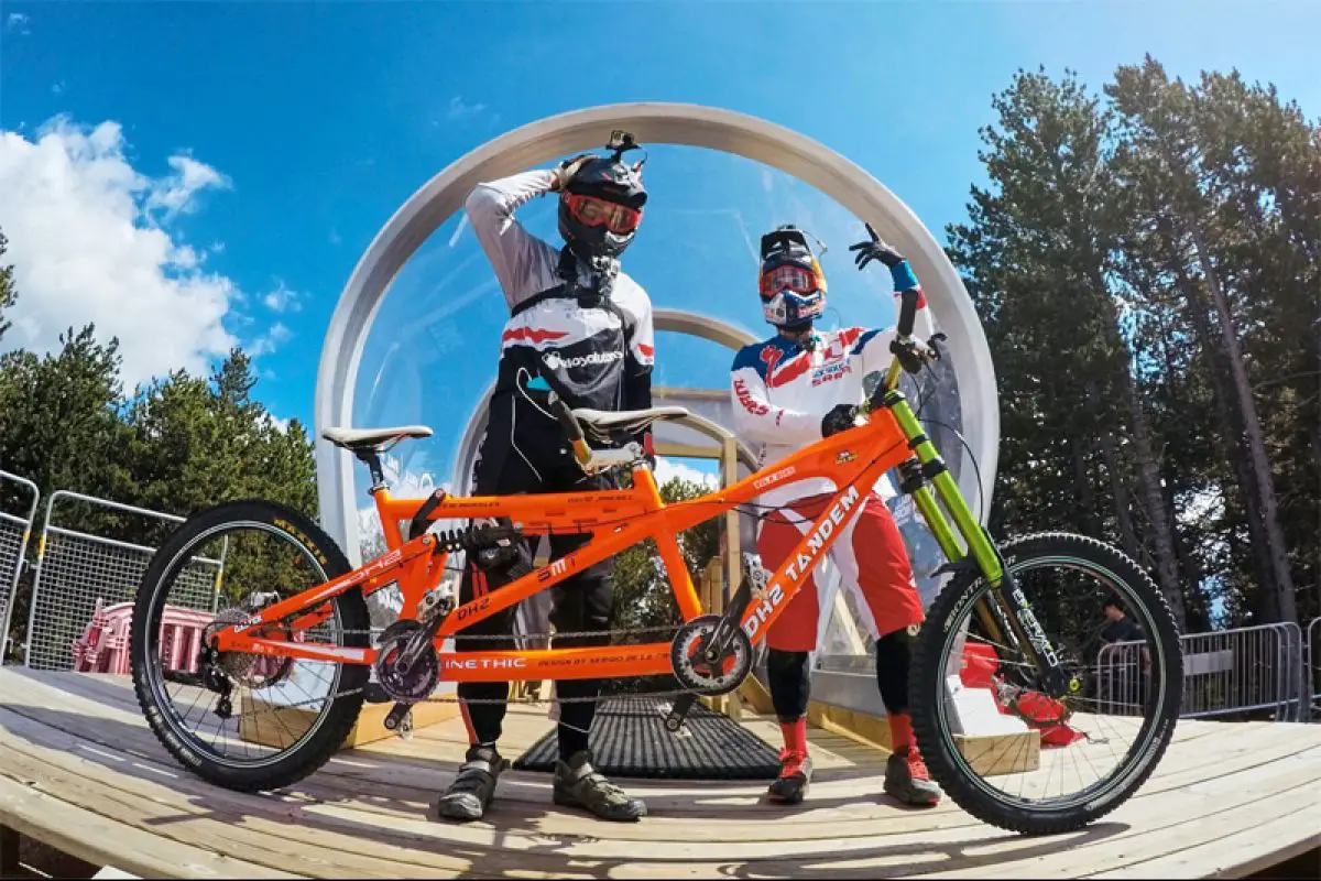 Claudio rides a tandem DH bike down Vallnord | More Dirt1200 x 800