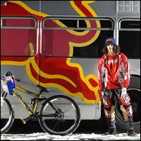 Andreu Lacondeguy: first mountain biker ever to attempt a backflip on a snow big air ramp