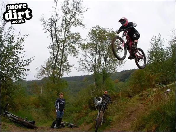Jumping the Bottom road gap at Wentwood Dh course.