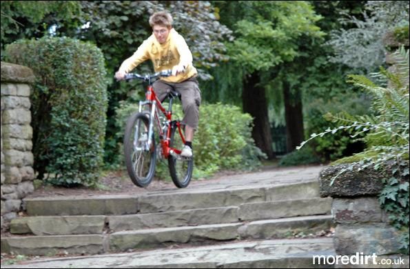 Me about to jump the stairs into the rock garden a