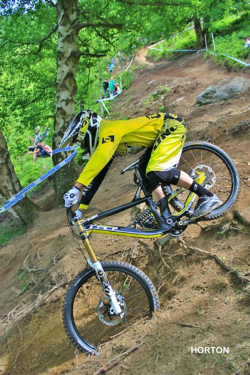 Marc 'Slugger' Beaumont on a steep rooty chute 2nd in the elite mens R4 of the BDS