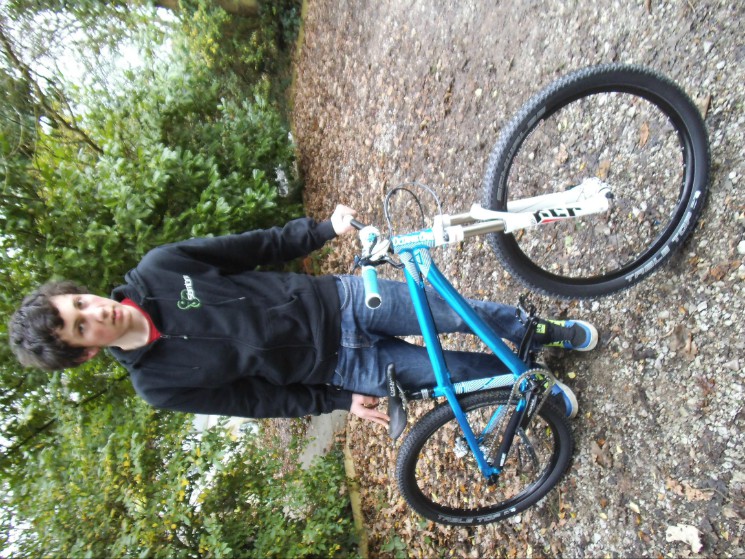 Ollie on his new DJ bike, but for some reason the 