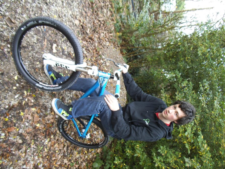 Ollie on his new DJ bike, but for some reason the 